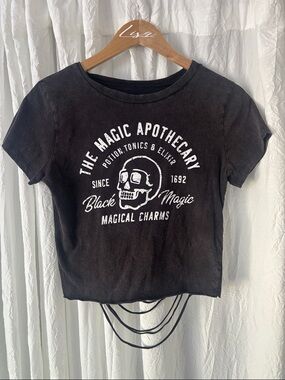 The Magic Apothecary Black Graphic Crop Top with Strappy Hem